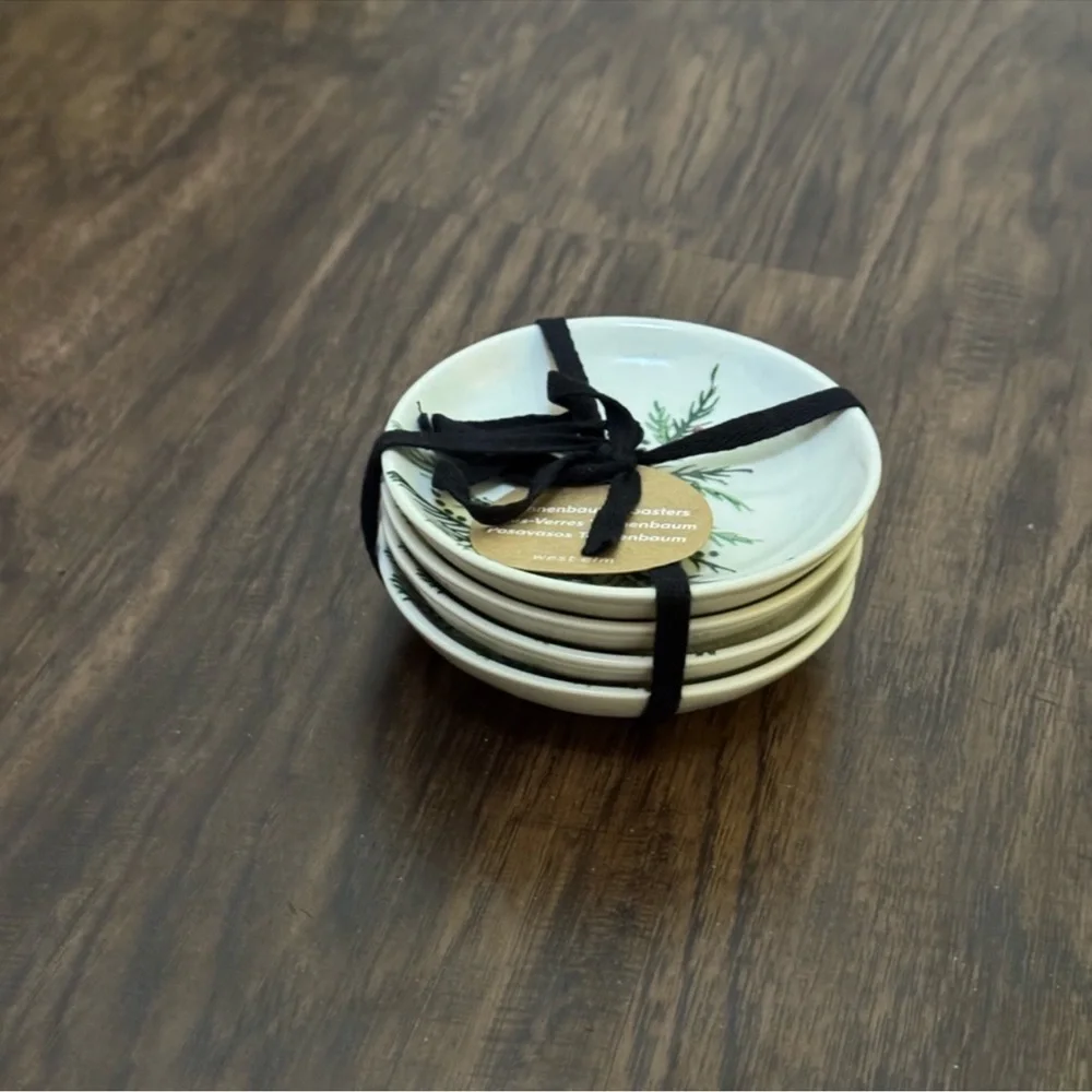 West Elm Tannenbaum Holly stoneware coasters set Set of 4